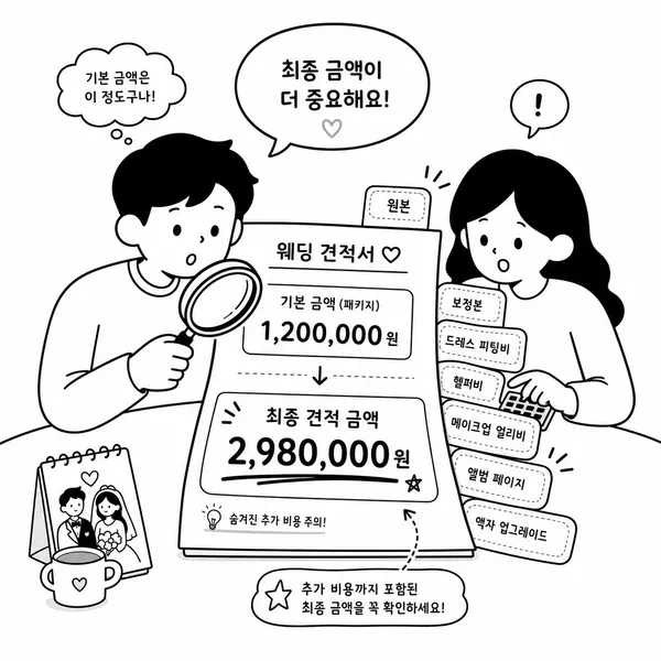 스드메 견적서의 추가비용을 계산하는 예비부부