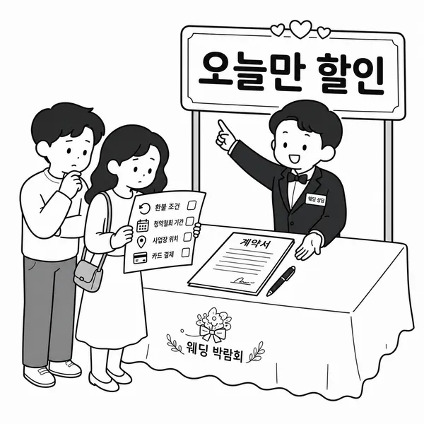 웨딩박람회 계약 전 환불 조건을 확인하는 예비부부