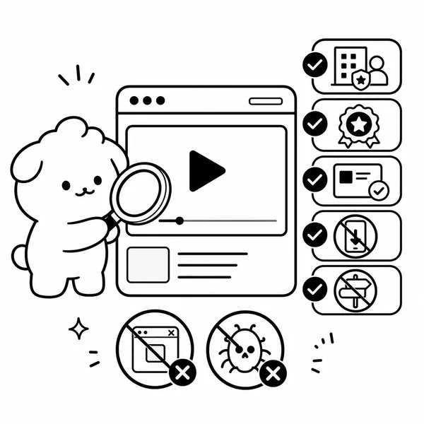 무료 영화 사이트를 고를 때 운영 주체와 광고, 설치 유도 여부를 점검하는 체크리스트 그림