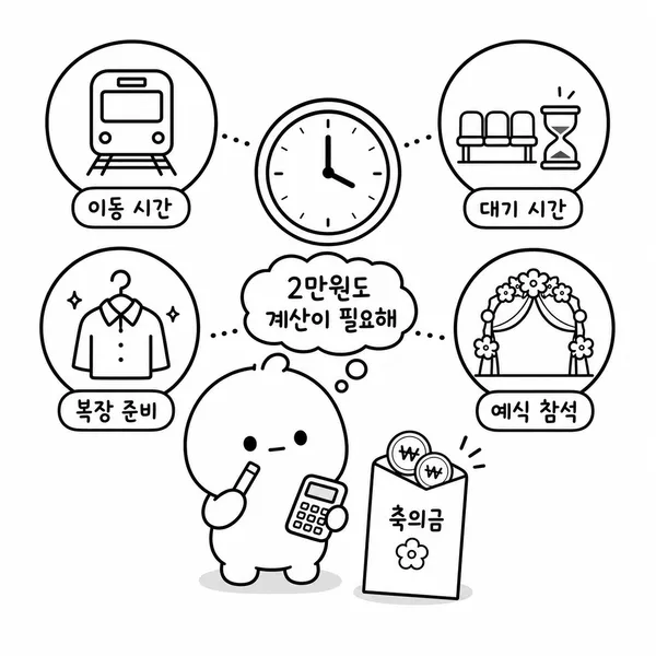 하객 알바 페이를 이동 시간과 대기 시간까지 함께 계산해야 함을 보여주는 이미지