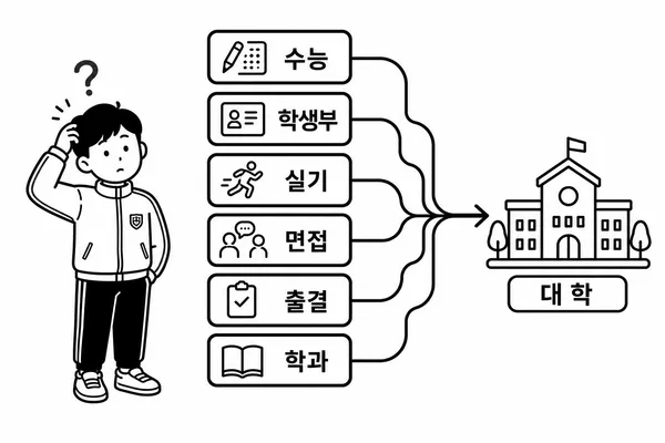 수능 학생부 실기 면접 등 체대 입시 요소가 갈라지는 흐름도 앞의 학생
