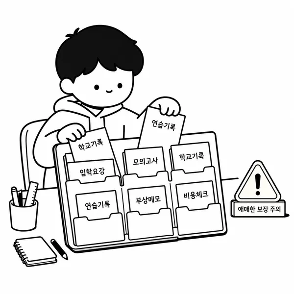 입시 모집요강 모의고사 성적표 실기 기록표 부상 메모 비용 체크리스트를 상담 파일에 넣는 학생