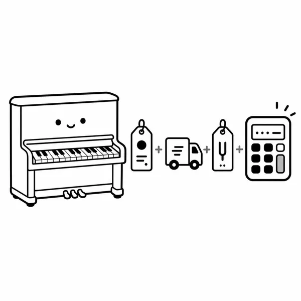 중고피아노 구매가 운반비 조율비를 합쳐 총비용을 계산하는 일러스트