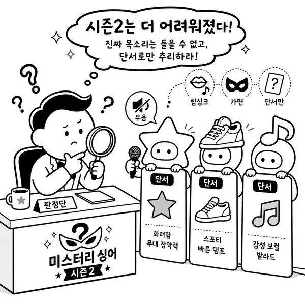 미스터리 싱어를 단서로 추리하는 너목보2의 긴장감을 표현한 이미지