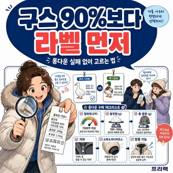 롱다운 고르는 법: 구스다운 90%보다 먼저 확인해야 할 라벨 정보