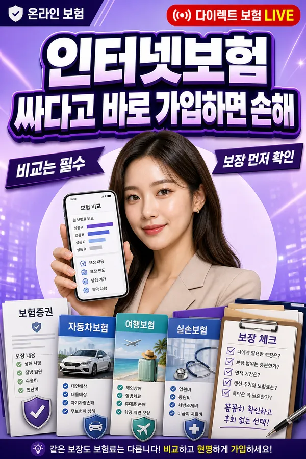 인터넷보험 비교와 보장 확인을 강조한 모바일 보험 가입 이미지