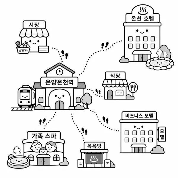온양온천역 주변 숙박 위치와 온천 호텔, 비즈니스 숙소, 가족형 온천 시설 비교 지도