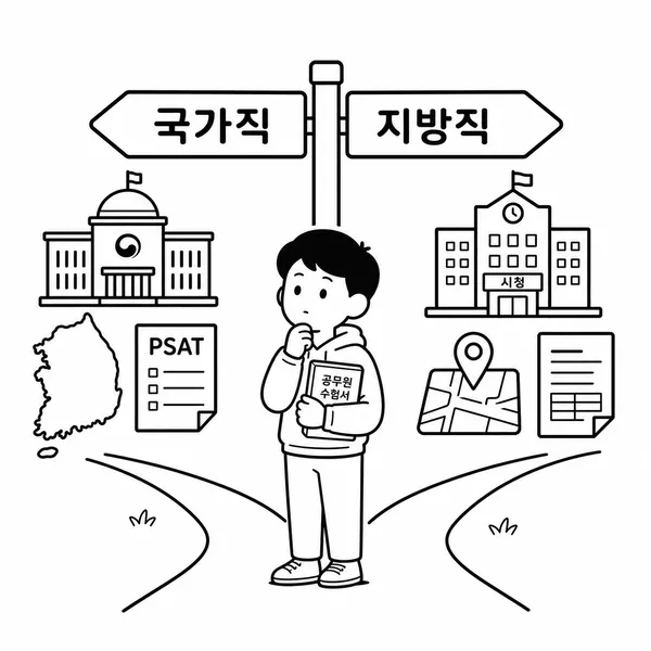 국가직과 지방직 공무원시험 선택지를 갈림길로 표현한 일러스트