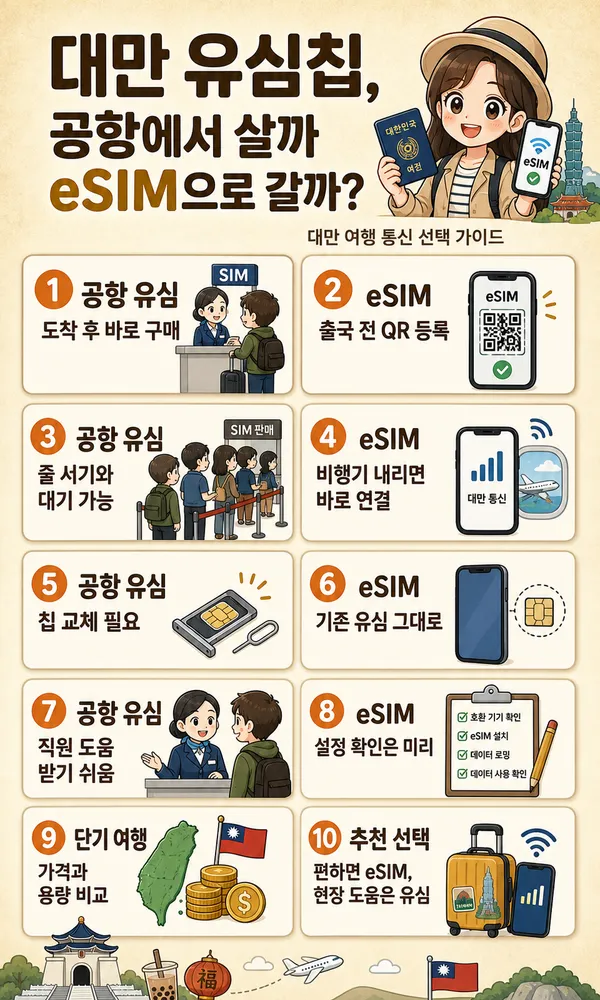 대만유심칩구입, 공항 유심과 eSIM 중 내 여행에 맞는 선택법