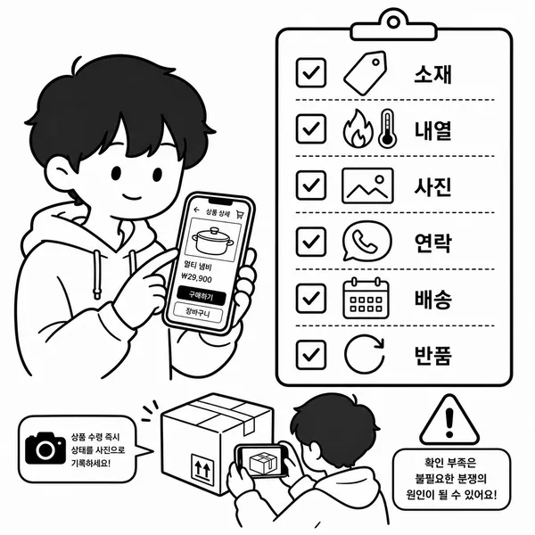 스마트폰으로 가발 구매 정보를 확인하며 체크리스트를 작성하는 모습