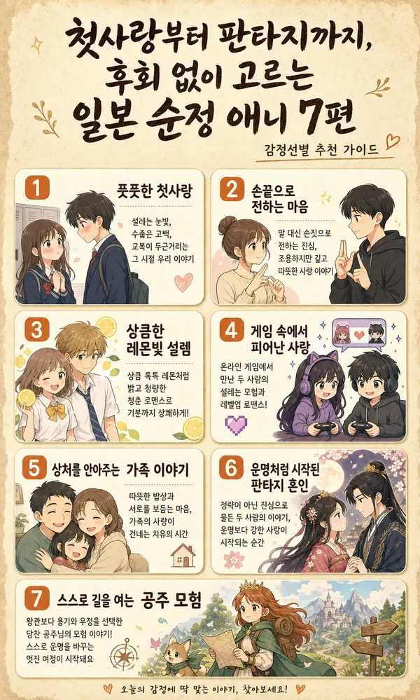 일본순정애니추천, 첫사랑부터 판타지까지 취향별 7편