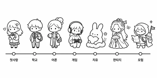 첫사랑, 대학 로맨스, 게임, 치유, 판타지와 모험으로 나뉜 순정 애니 감정선 추천 지도