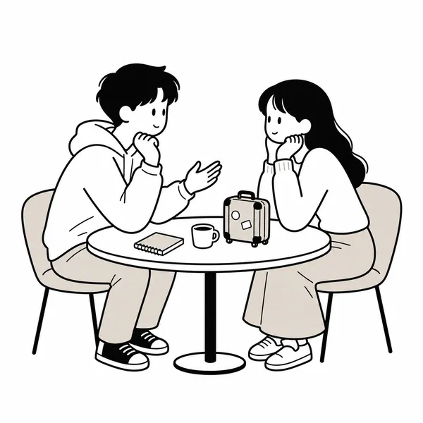 손짓과 눈맞춤으로 서로를 알아 가는 두 대학생의 조용한 로맨스 일러스트